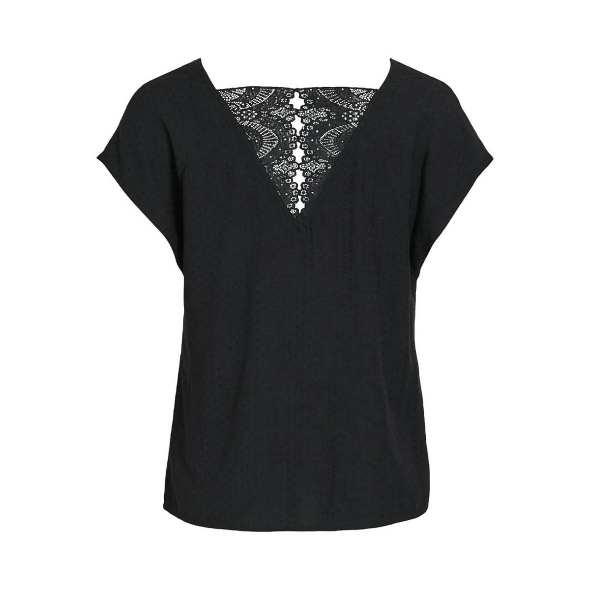 Short Sleeve Blouse with Lace Back black, VILA