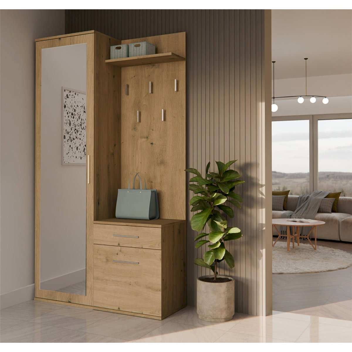 Vestiaire d'entrée avec armoire et miroir cachemire, RECOLLECTION