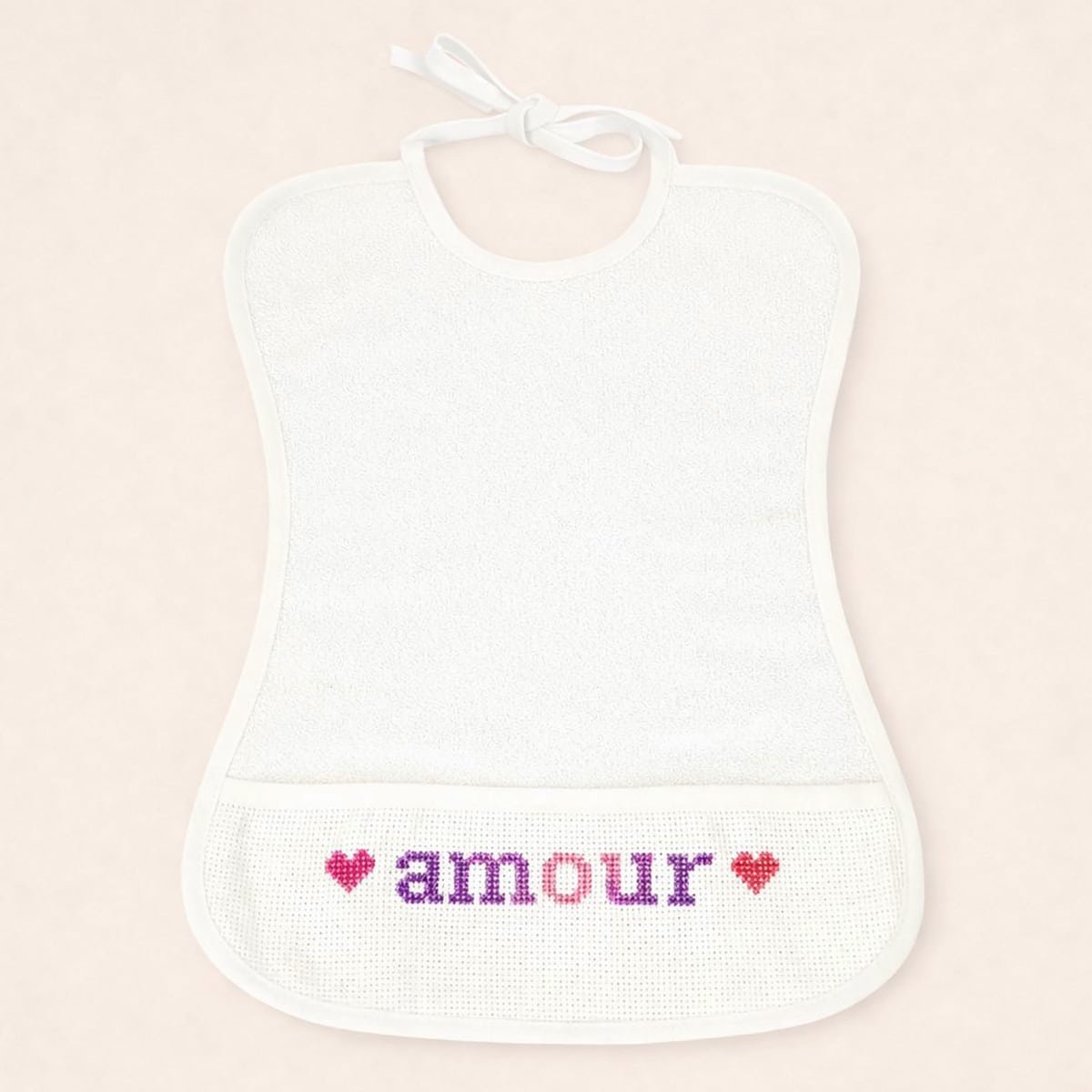 Lot de 2 bavoirs bébé imperméable point de croix BEBE blanc, LINANDELLE