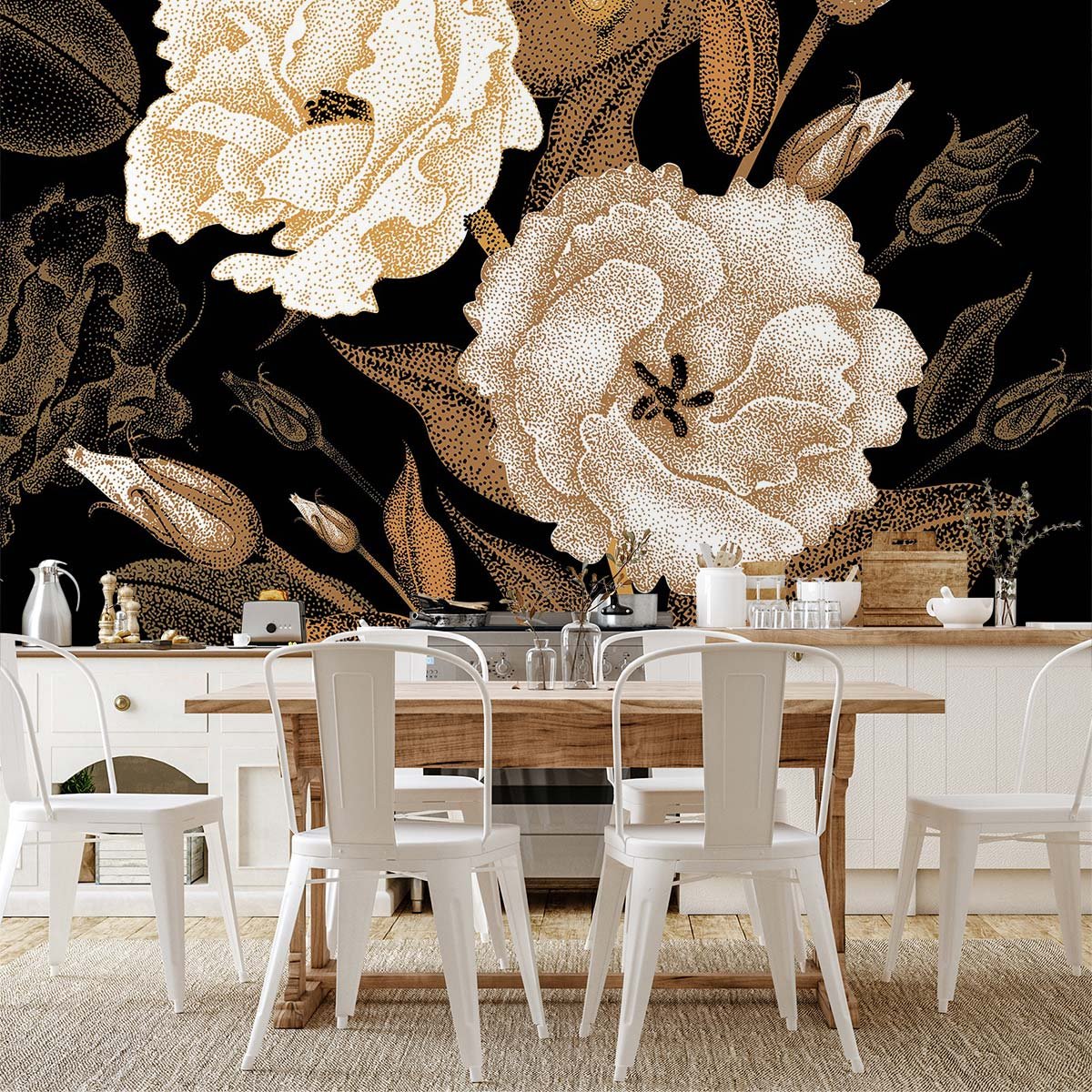 Papier peint panoramique fleurs bouquet vintage intissé, HEXOA