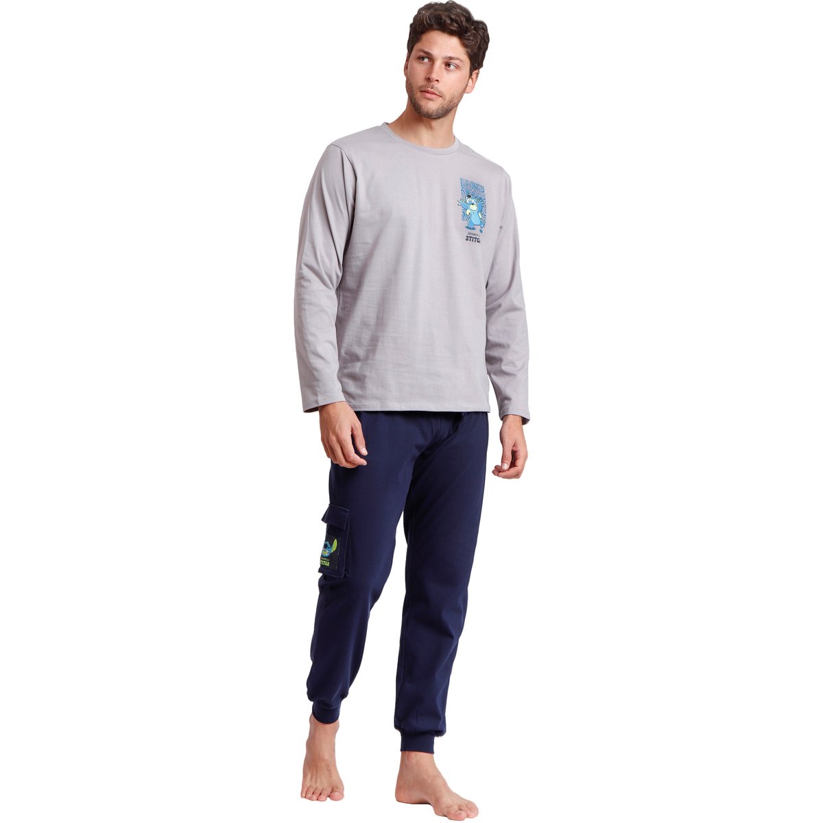 Pyjama tenue pantalon top manches longues 626 Stitch Disney gris, ADMAS