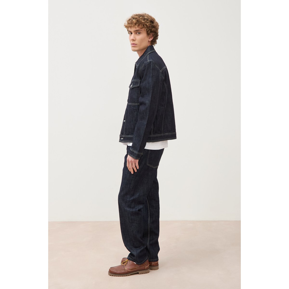 Veste droite en coton col classique denim brut rinse, BONOBO