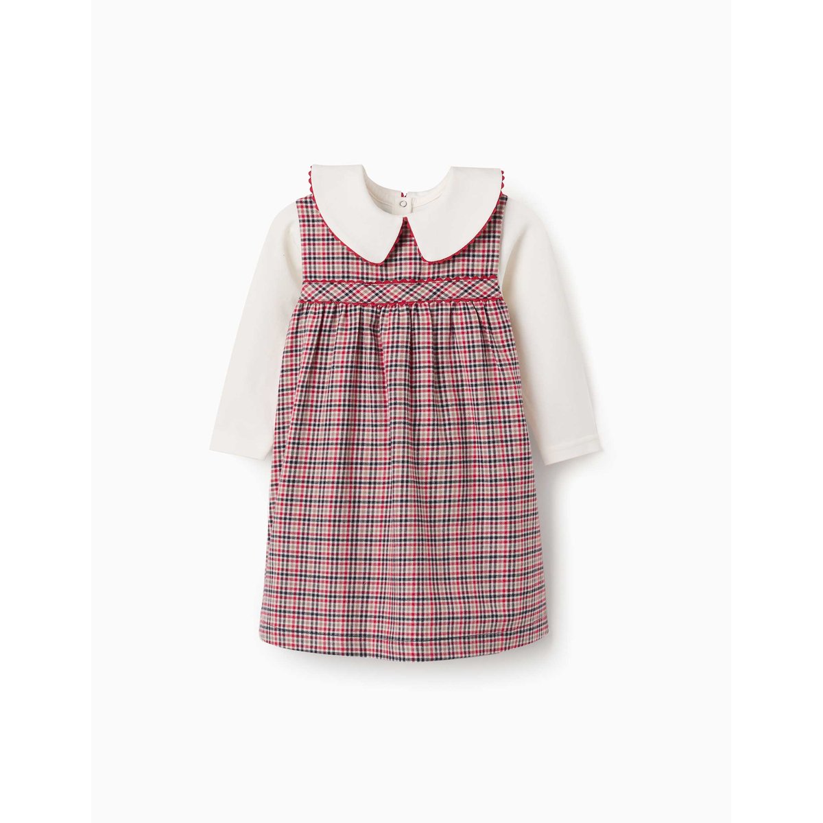 T-shirt à manches longues + robe salopette à carreaux B&S gris clair, ZIPPY