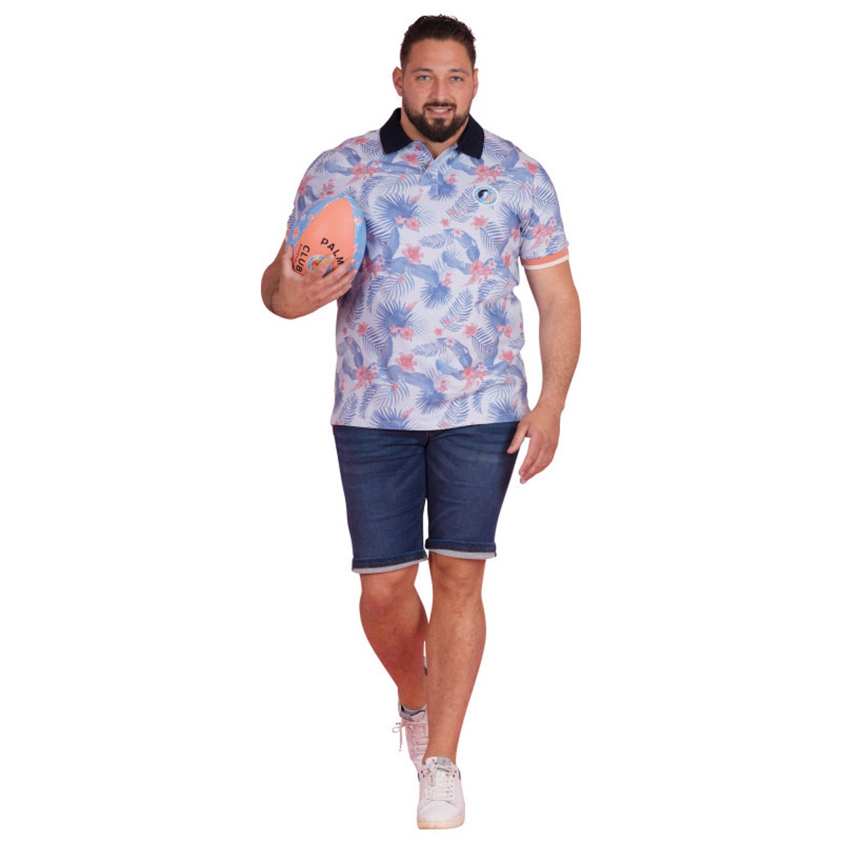 Polo en coton biologique bleu tropical pourvu d'un col boutonné bleu, RUCKFIELD
