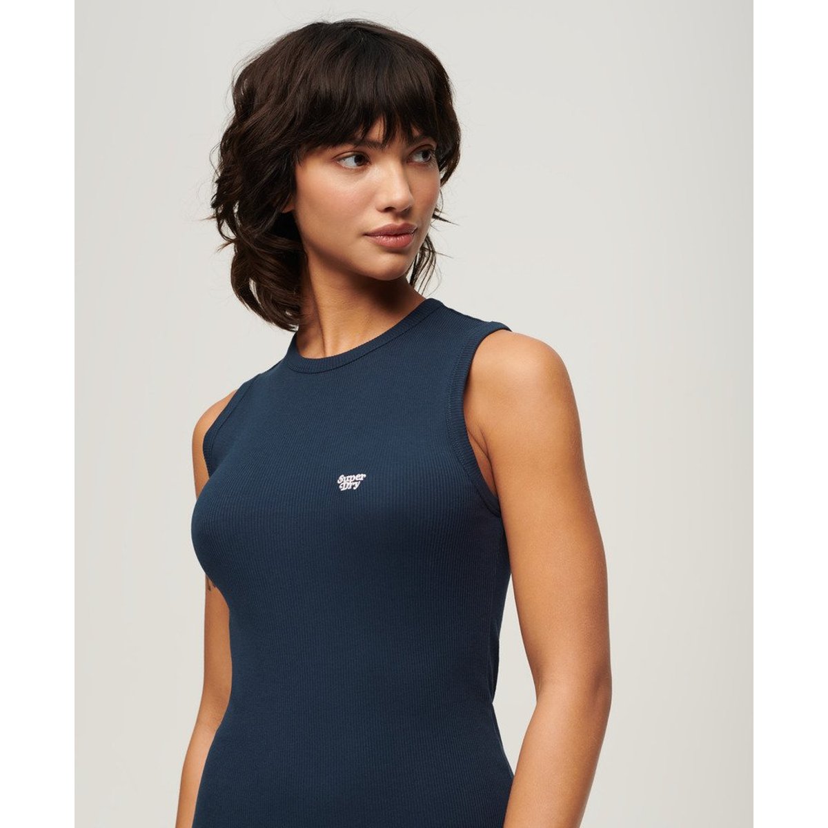 Robe moulante mi-longue côtelée bleu marine profond, SUPERDRY