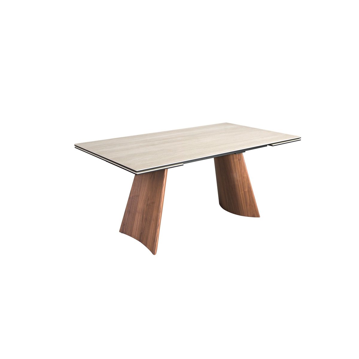 Table de salle à manger rectangulaire à rallonge en marbre porcelaine et acier effet noyer sable | noyer, ANGEL CERDA