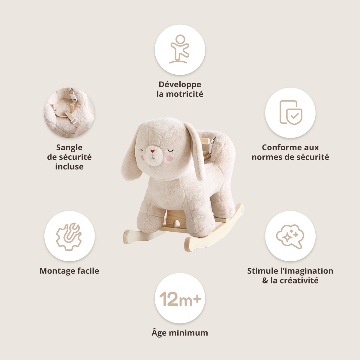 Cheval à bascule lapi beige, PETITE AMELIE