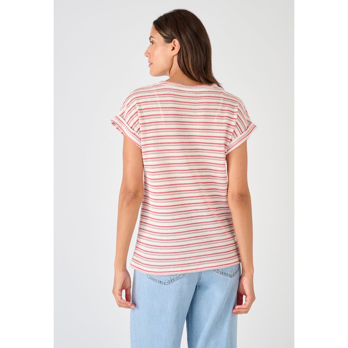 T-shirt maille jacquard rayée rose rayé, DAMART