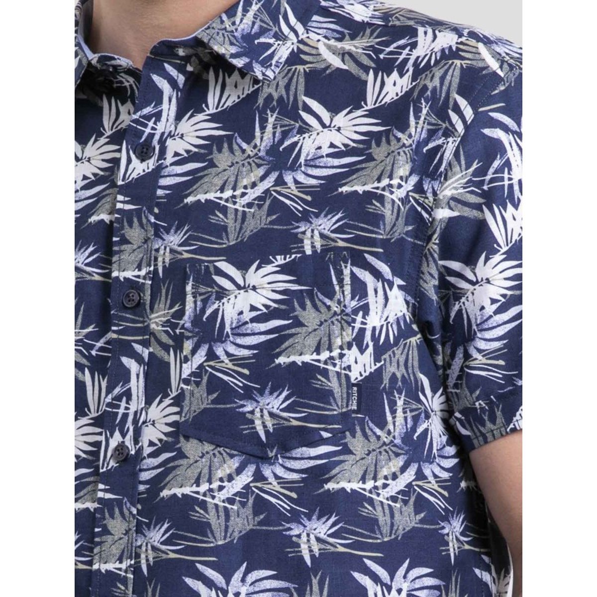 Chemise Manches Courtes Pur Coton Motifs Durudolf bleu marine, RITCHIE