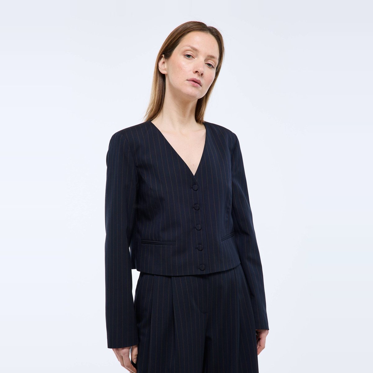 Veste courte à boutons rayé marine, MONOPRIX