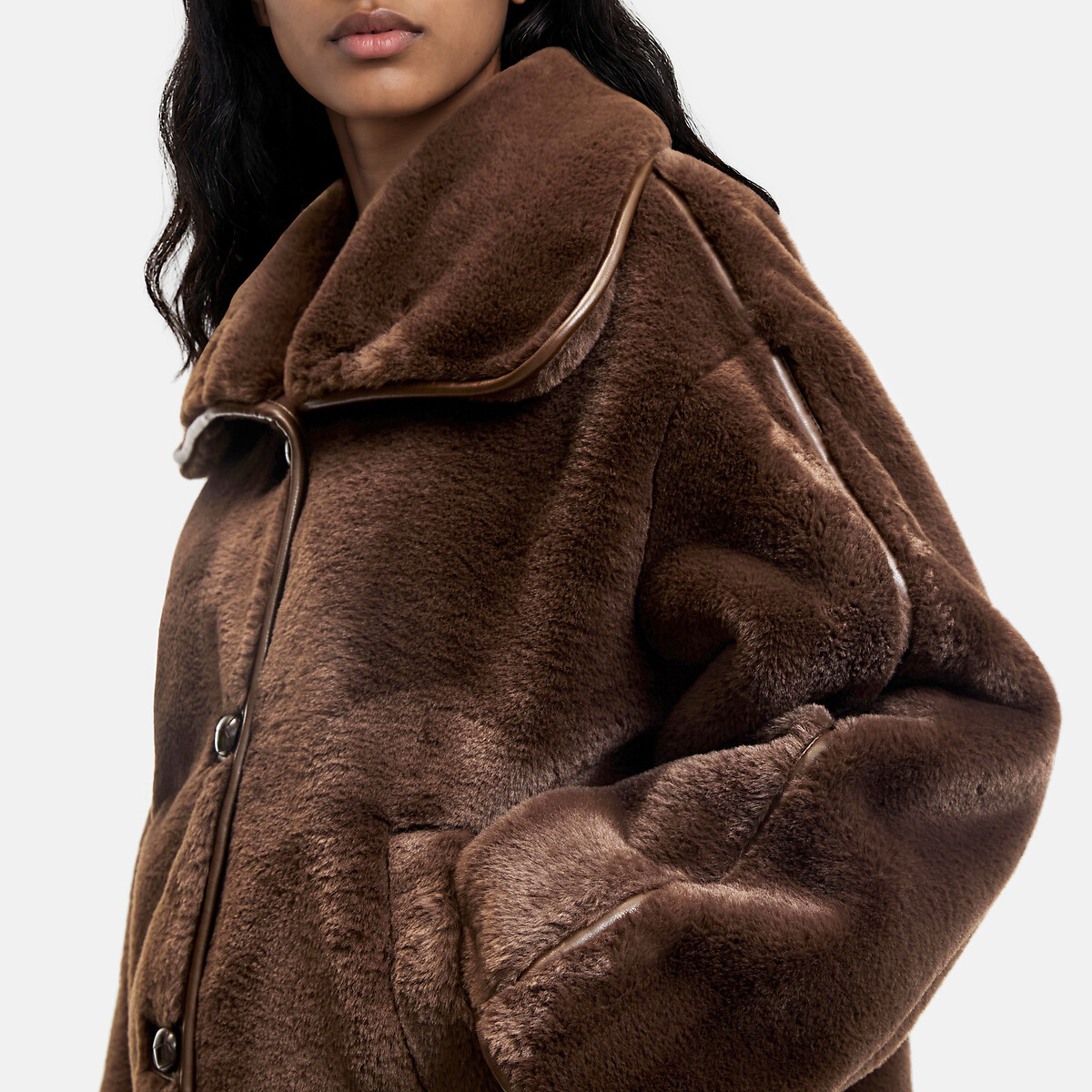 Manteau court duveteux, à col montant marron, LA REDOUTE COLLECTIONS