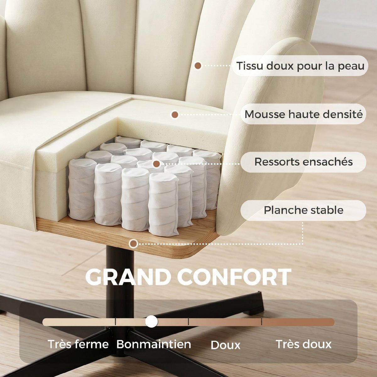 Accent Chair Velours (100 % polyester) Beige beige, HOMCOM