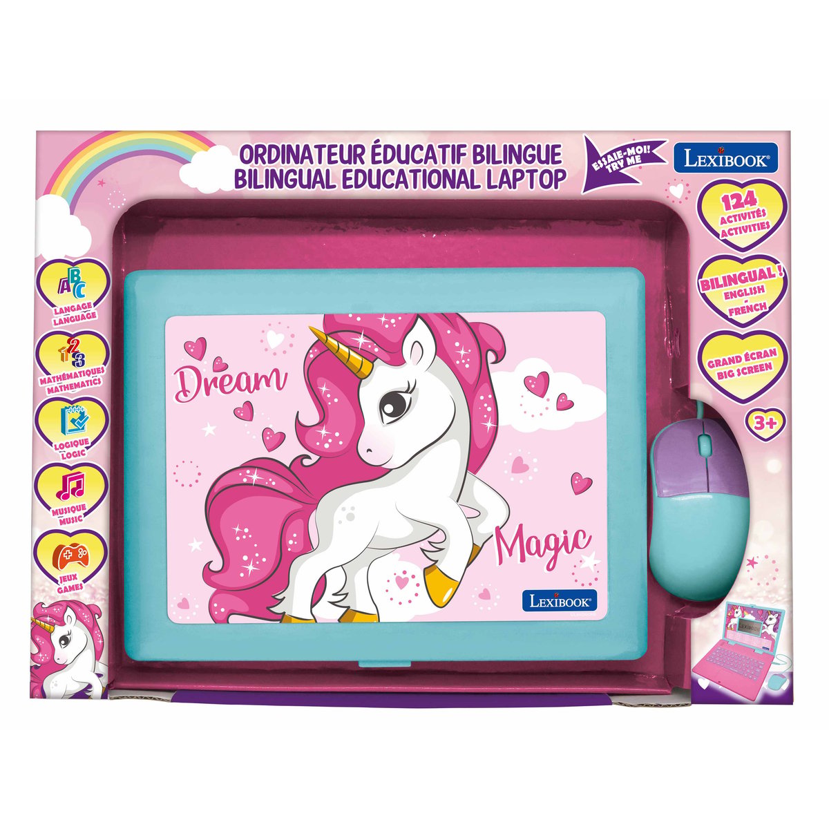 Ordinateur portable éducatif bilingue Licorne (FR/EN) rose, LEXIBOOK