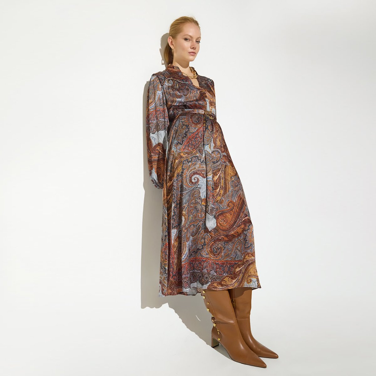 Robe midi bohème imprimé paisley bleu, LOLA CASADEMUNT