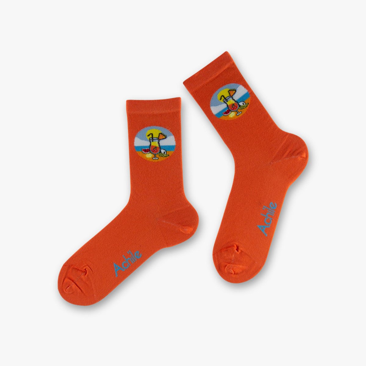 Mi-chaussettes jersey fantaisie cocktail Coton majoritaire orange, ACHILE