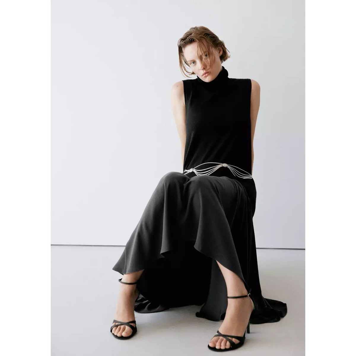 Robe maille combiné asymétrique noir, MANGO