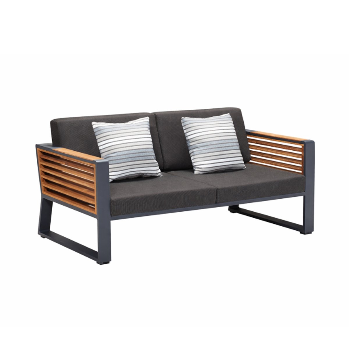 Canapé 2 places en aluminium et teck, COFY gris anthracite, AU JARDIN DE CHLOÉ