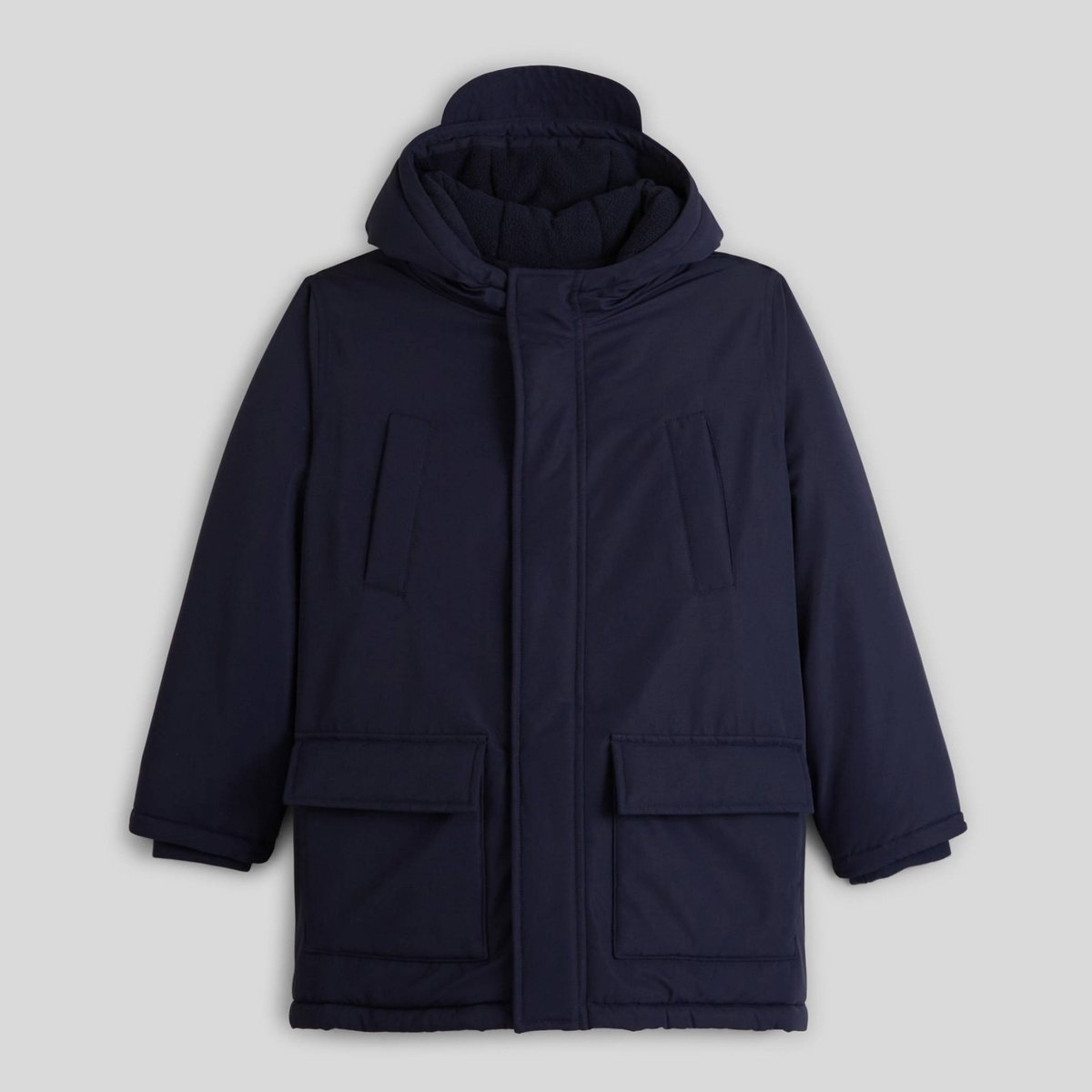 Manteau imperméable long à capuche contenant du polyester recyclé marine, MONOPRIX