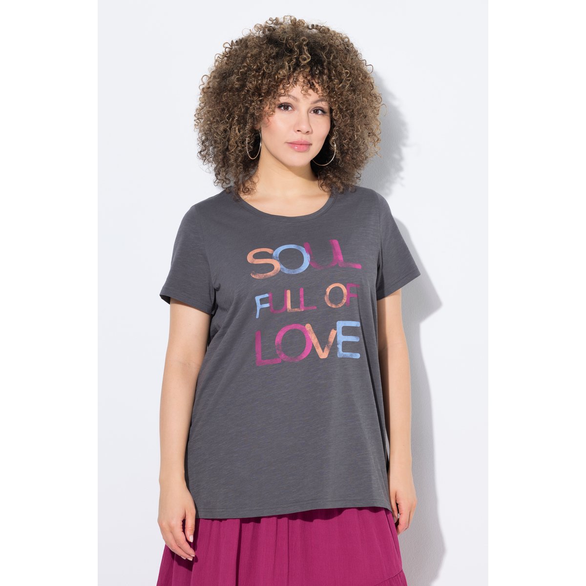 T-shirt avec message gris graphite, ULLA POPKEN