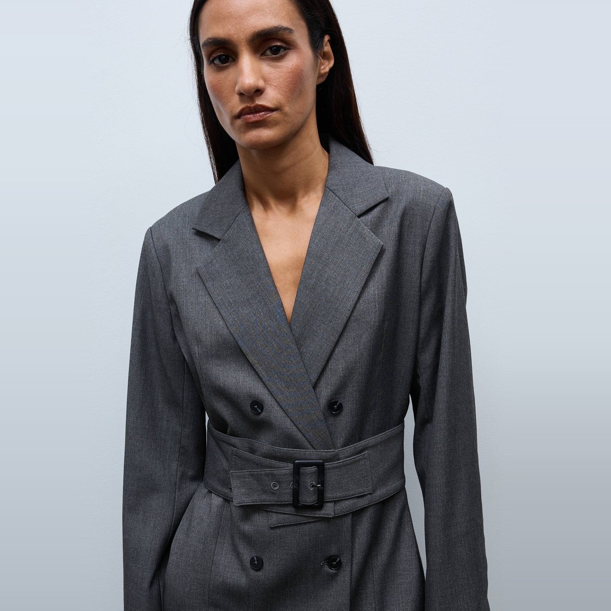 Robe tailleur cintrée unie gris fonce anthracite, MONOPRIX