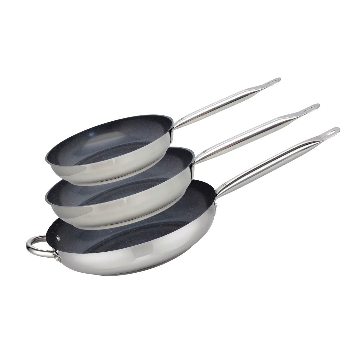 Lot 3 poêles de cuisson avec revêtement céramique sans PFAS noir,gris, ELO