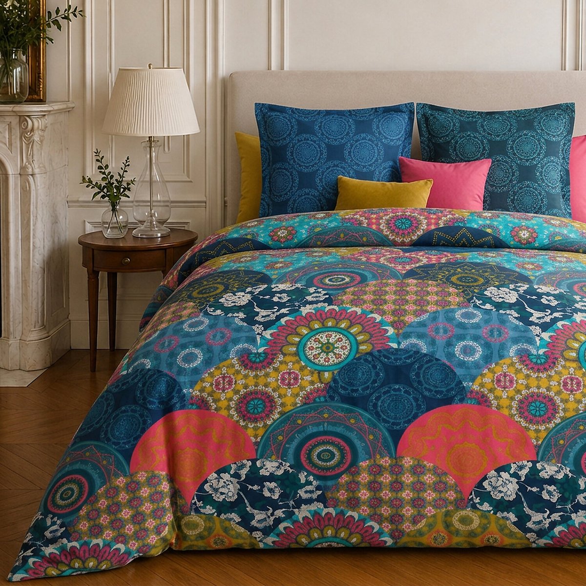 Parure de lit en coton motif géométrique, COLORADO multicolore, C DESIGN HOME TEXTILE