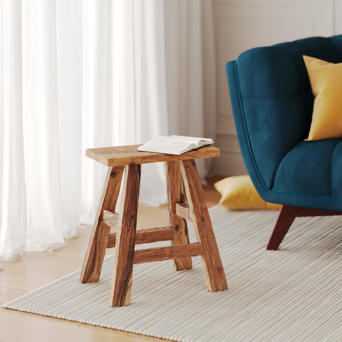 Tabouret en bois de teck recyclé H45 cm - BOB bois, MAISON PAVANE