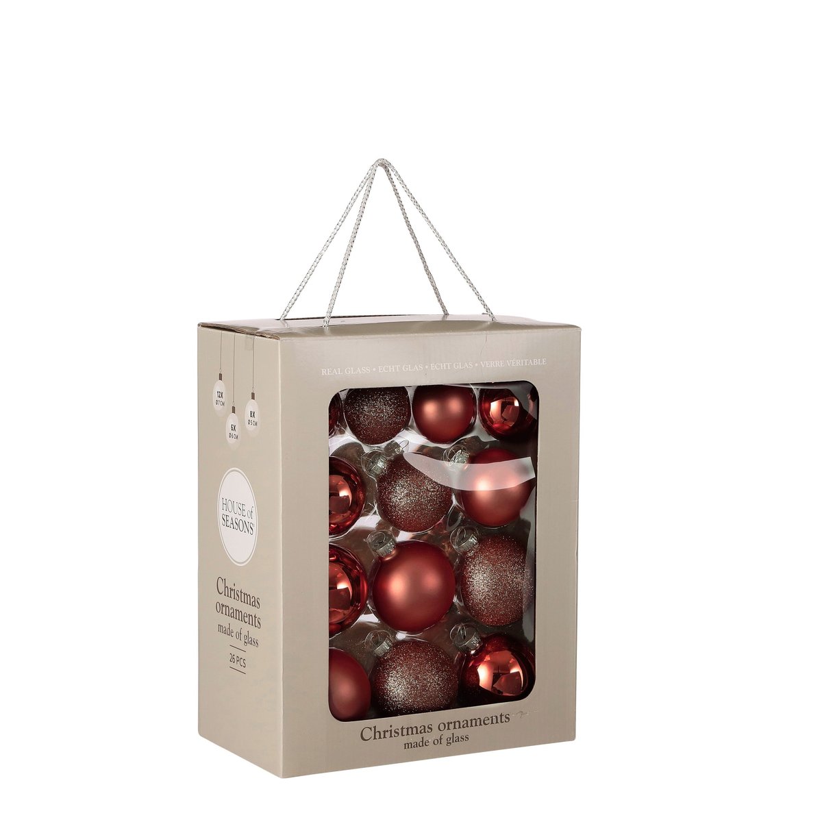 Lot de 26 boules de Noël en verre NOELA rouge foncé, MICA DECORATIONS