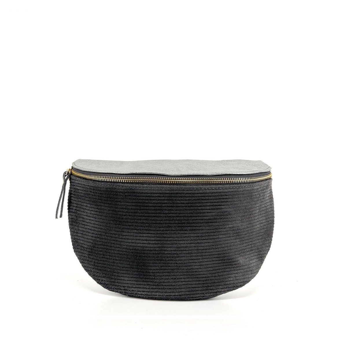 Sac banane en croute de cuir et irisé italien LOUNA VELOURS gris foncé, OH MY BAG
