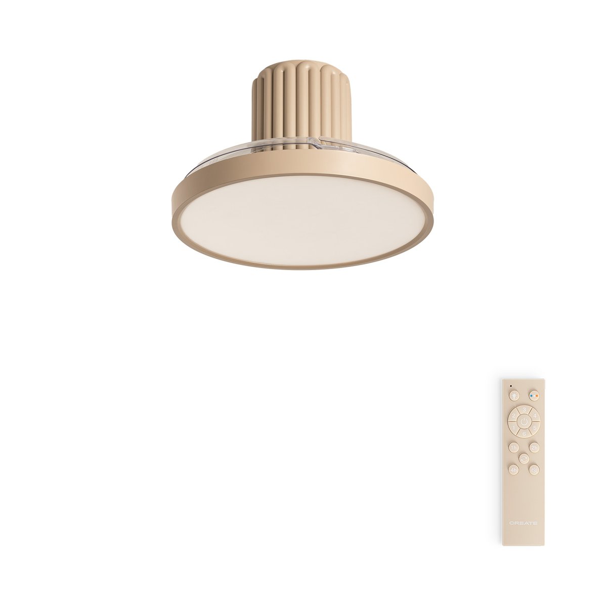 Ventilateur plafond 40 W avec éclairage LED et télécommande WIND CLEAR SCULPT sable/sable, CREATE