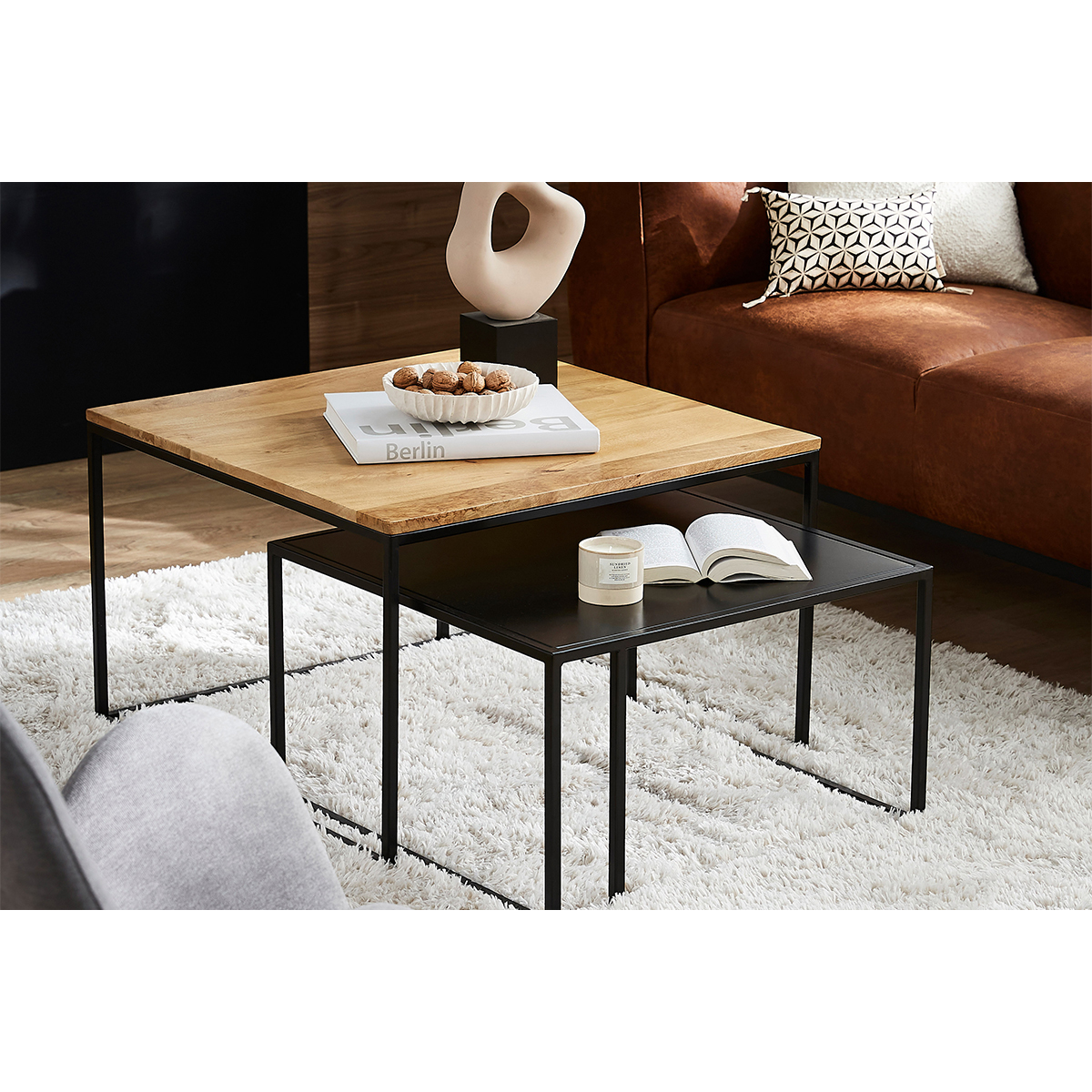 Tables basses design gigognes carrées (lot de 2) TAHL naturel, MILIBOO