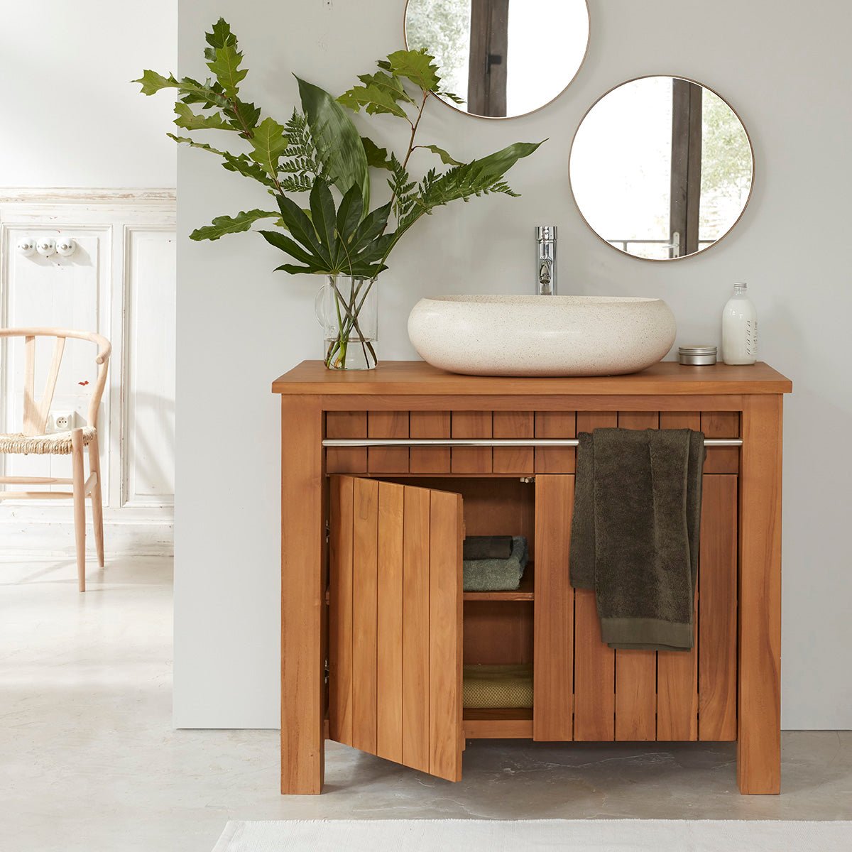 Meuble de salle de bain en teck massif 102 cm  PORTO naturel, BERAH GETAH