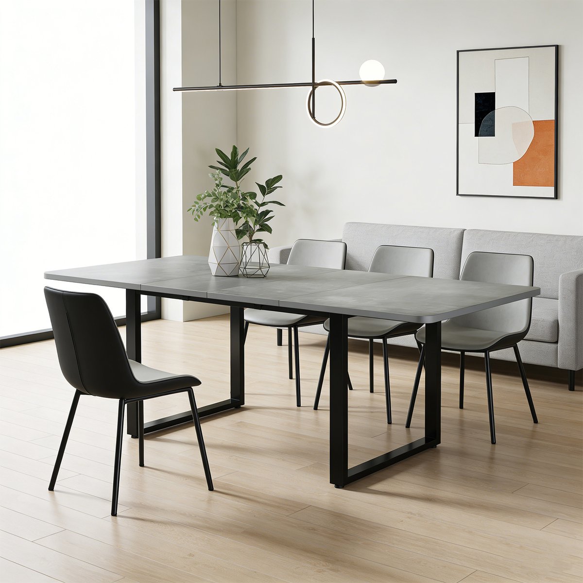 Table à manger extensible à allonge papillon intégrée, ELMOB gris, MEUBLES COSY