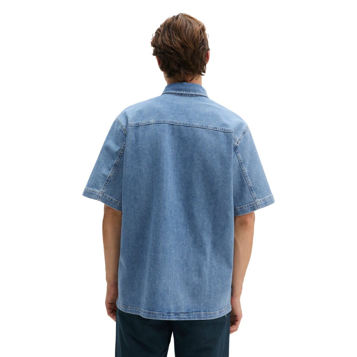 Chemise en jean à manches courtes regular en denim de coton bio léger bleu moyen, MARC O'POLO
