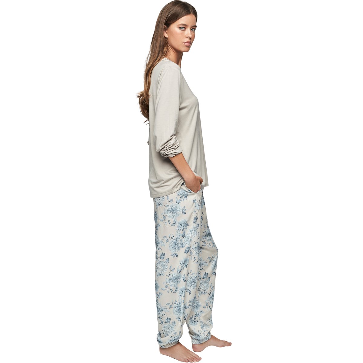 Pyjama pantalon top manches longues P107 JARDINS SECRETS bleu, SELMARK