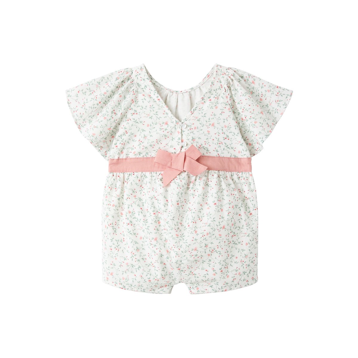Combinaison short bébé fleuri blanc imprimé, VERTBAUDET
