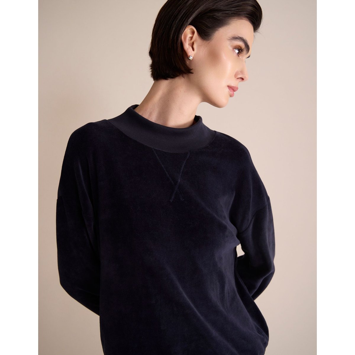 Sweatshirt en velours lisse Manon - Ines de la Fressange Paris bleu marine, INES DE LA FRESSANGE PARIS