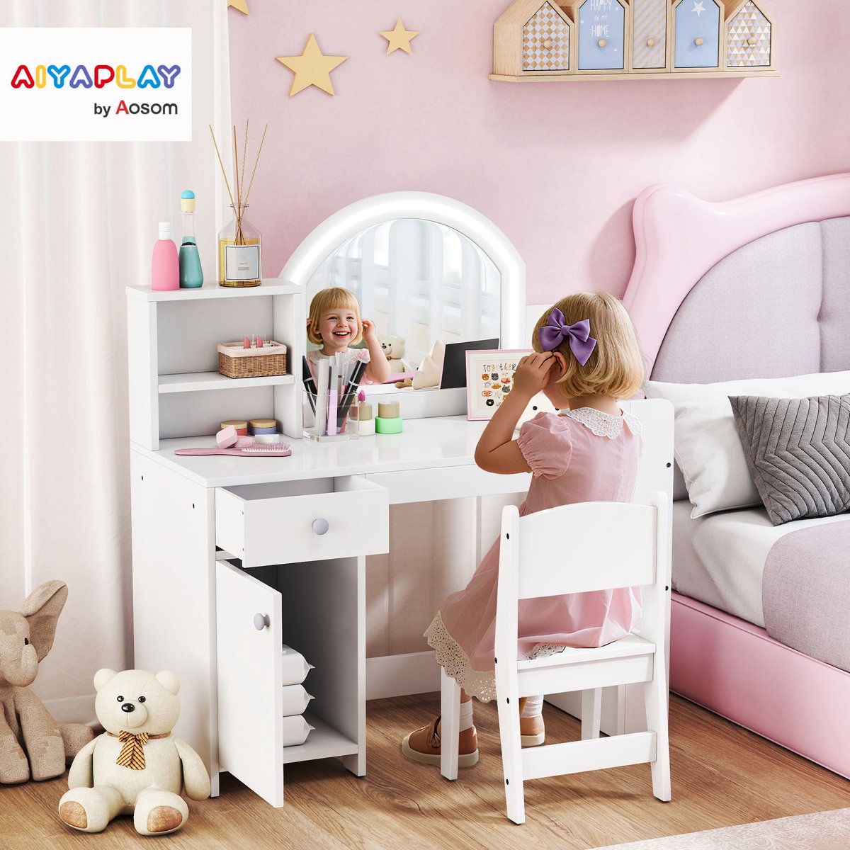 Ensemble de coiffeuse pour enfants MDF Blanc blanc, AIYAPLAY