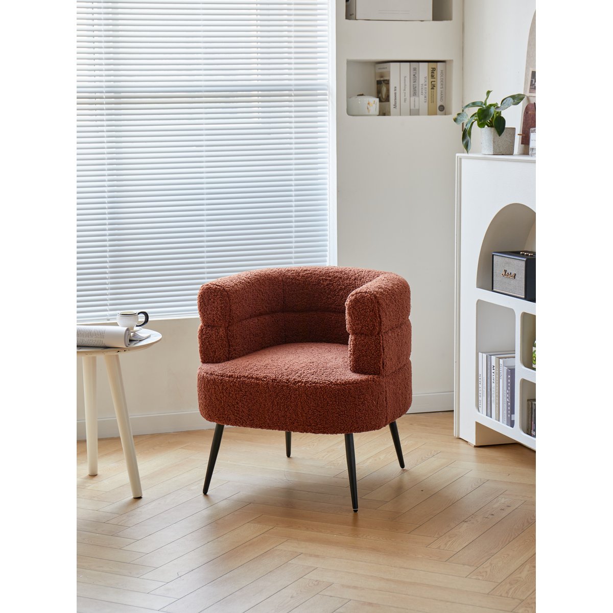 Fauteuil de salon métal et bouclette, KORGEN terracotta et noir, NORDLYS