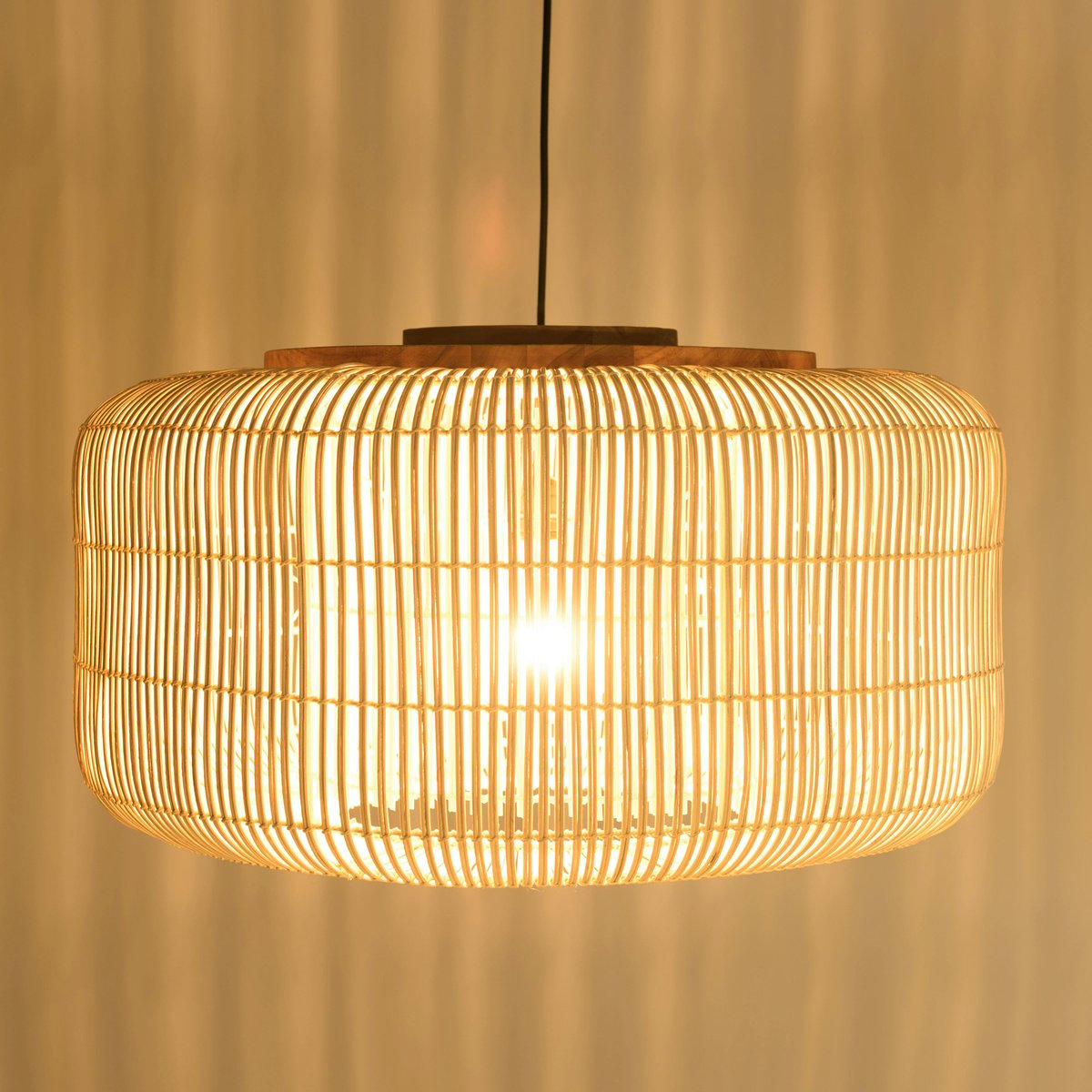 Suspension en rotin ronde 76cm FOLELLI ecru, PIER IMPORT