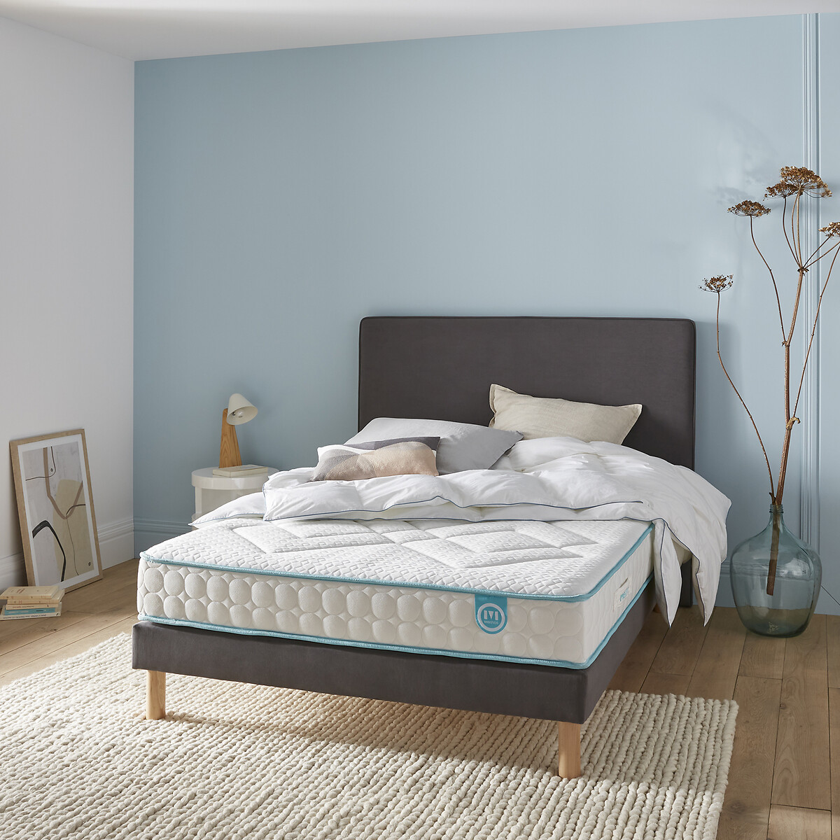Matras in latex, stevig luxe comfort Le Tout Delicat wit/blauw, MERINOS