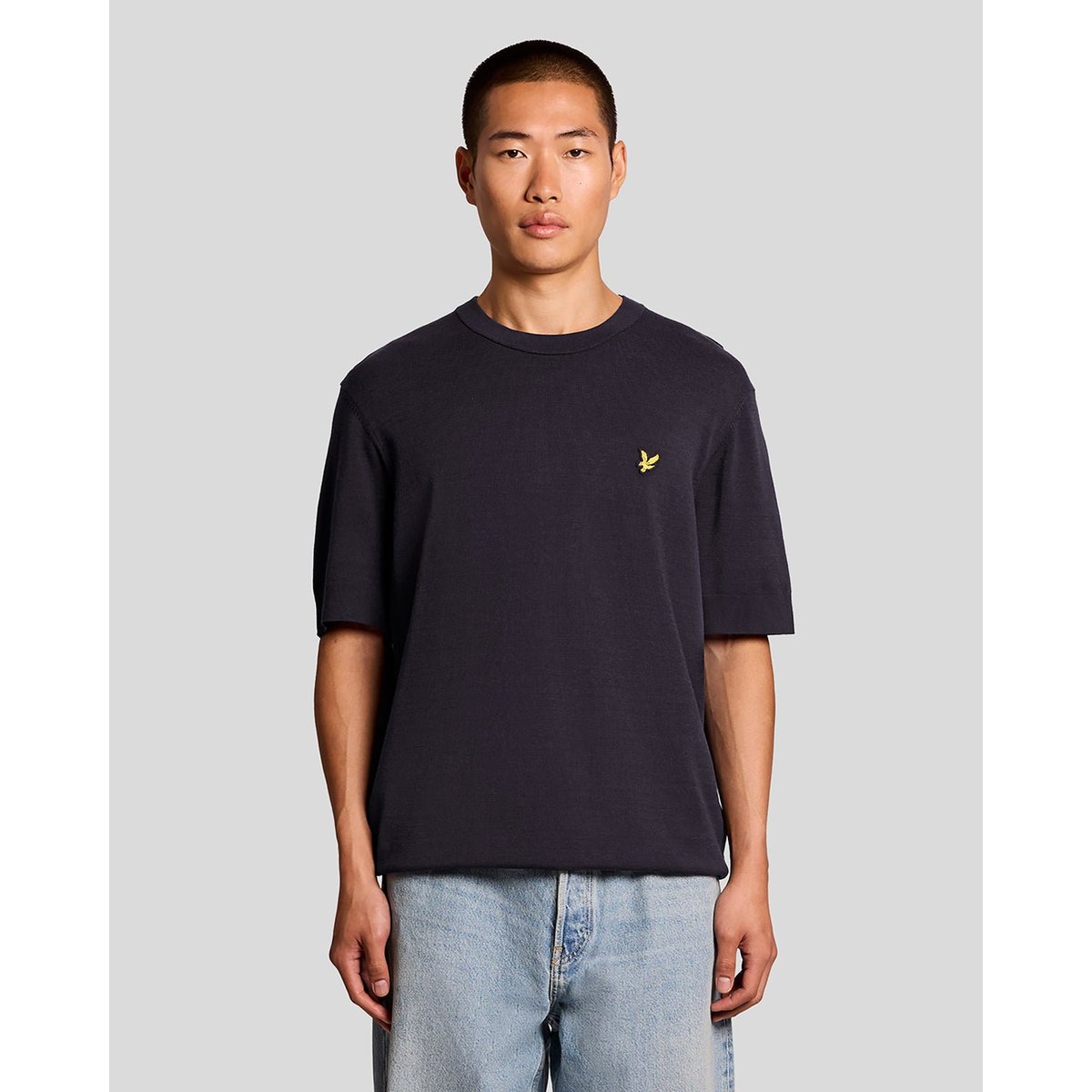 T-shirt coupe décontractée en maille bleu foncé marine, LYLE & SCOTT