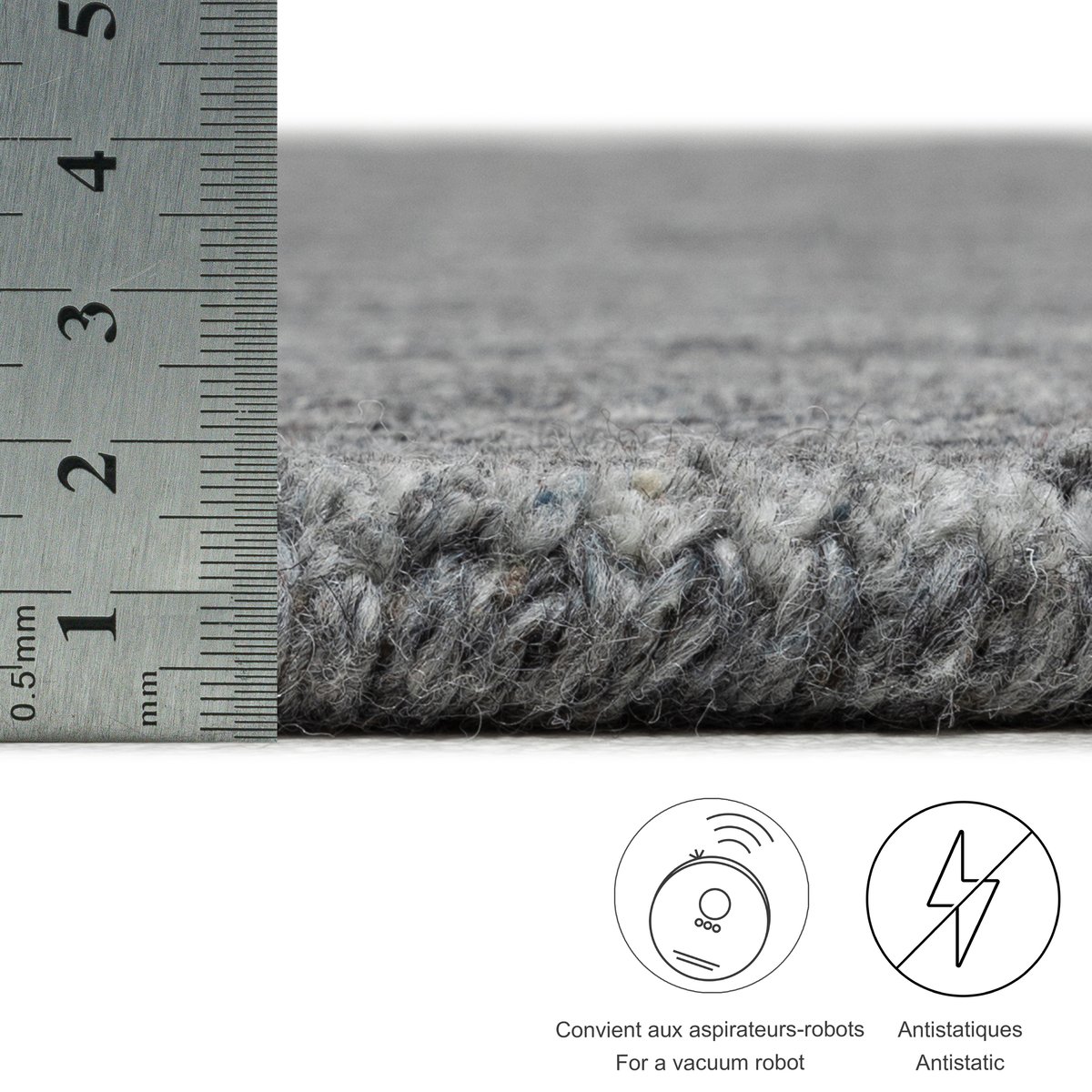 Tapis de salon uni en laine tissé main - PURE anthracite, THEKO