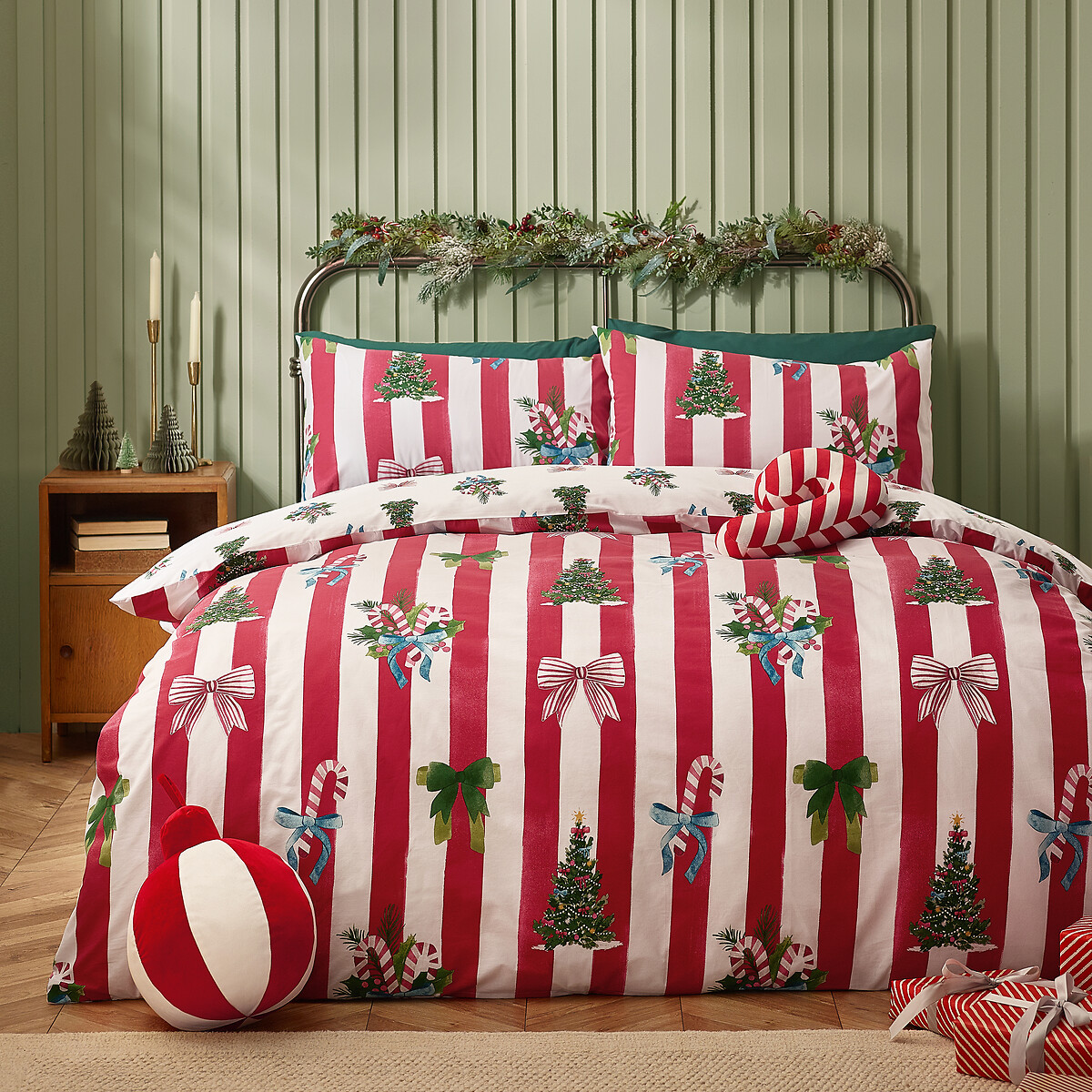 Christmas Stripe Reversible Duvet Cover and Pillowcase Set red, CATHERINE LANSFIELD