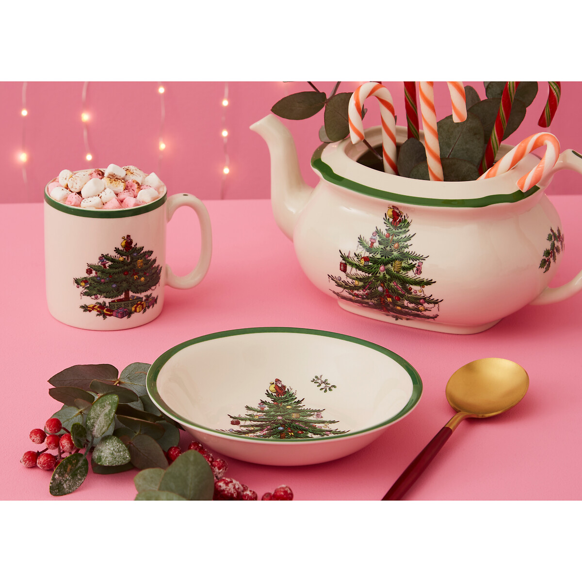 Set of 4 Christmas Tree Cereal Bowls white, SPODE