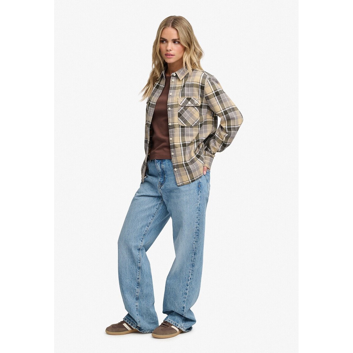 Camisa de cuadros Lumberjack de franela cuadros caqui, SUPERDRY