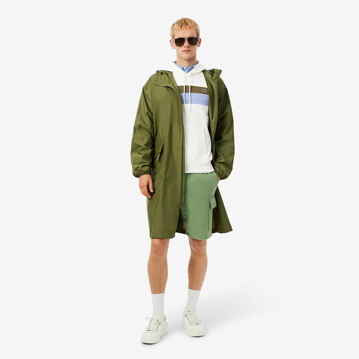 Sweat à capuche color-block ecru, LACOSTE