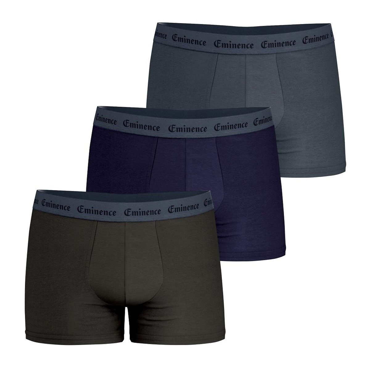 Pack of 3 Allure Eminence Boxer Shorts For Men grey + navy + khaki, EMINENCE