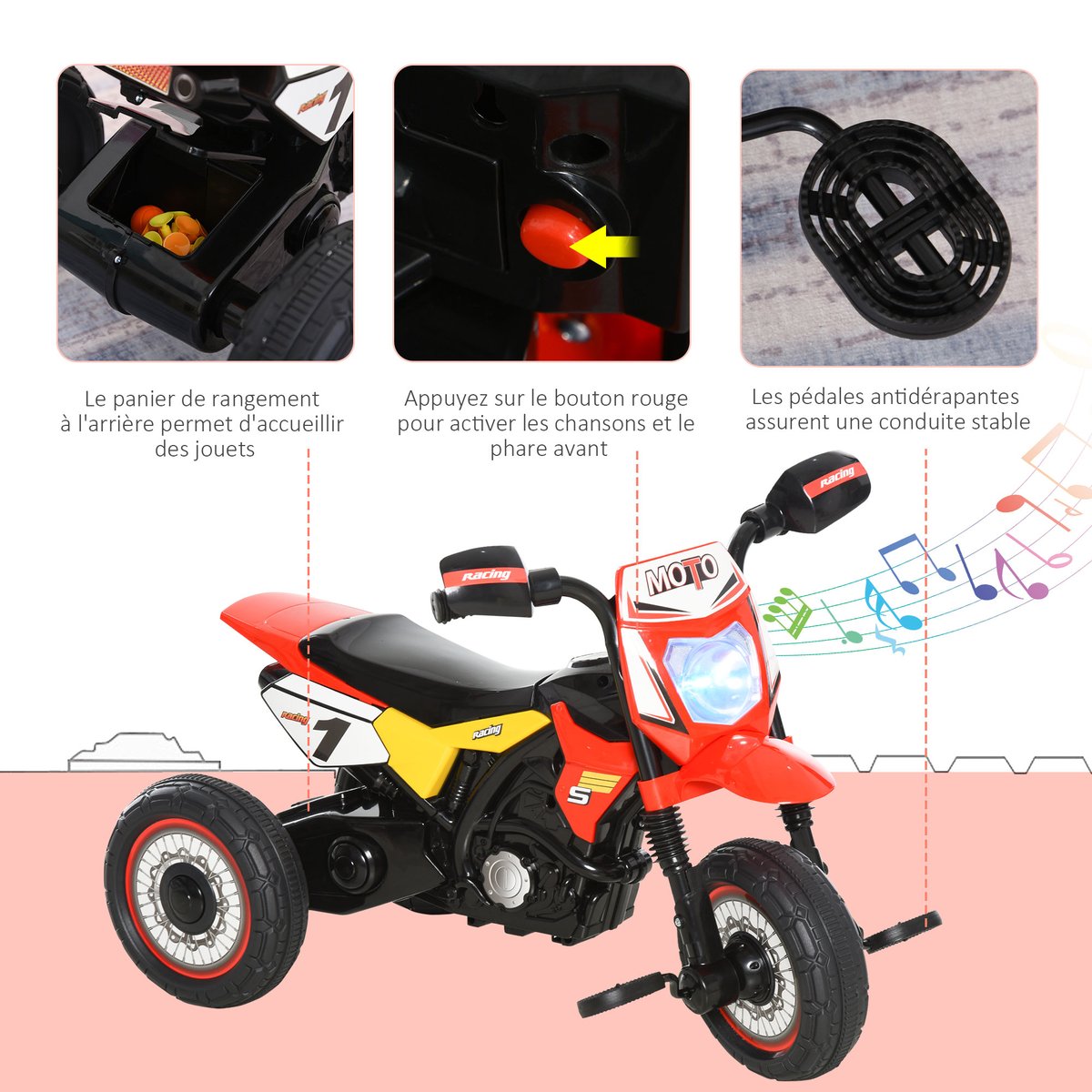 Tricycle pour enfants Plastique Rouge rouge, HOMCOM