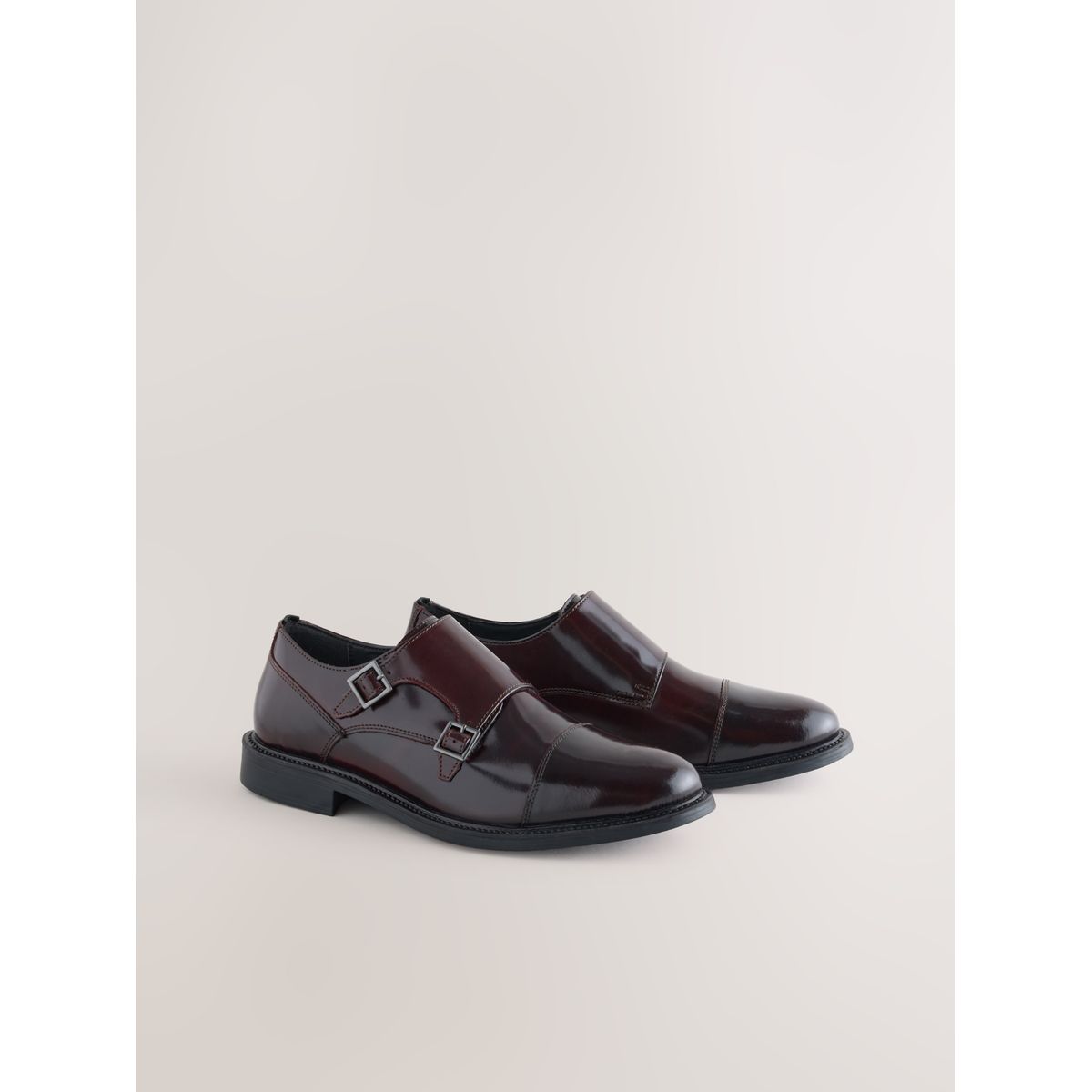 Chaussures richelieu à double boucle rouge bordeaux, NEXT
